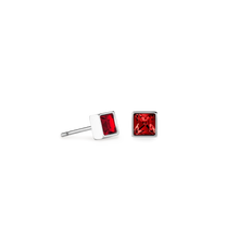 Load image into Gallery viewer, Coeur De Lion Brilliant Square Earrings - Red Silver