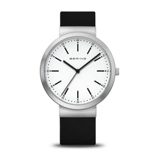 Load image into Gallery viewer, Bering watch - Unisex Polished Steel On Black Silicone Strap