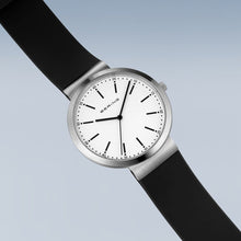 Load image into Gallery viewer, Bering watch - Unisex Polished Steel On Black Silicone Strap