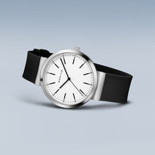 Load image into Gallery viewer, Bering watch - Unisex Polished Steel On Black Silicone Strap