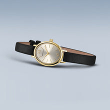 Load image into Gallery viewer, Bering Watch - Ladies Oval Gold Plate on Black Leather