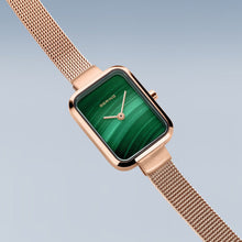Load image into Gallery viewer, Bering watch - Ladies Rose Gold with Malachite &#39;Petite Square&#39;
