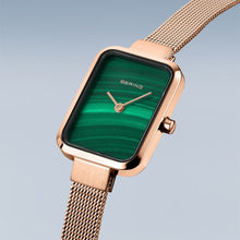 Load image into Gallery viewer, Bering watch - Ladies Rose Gold with Malachite &#39;Petite Square&#39;
