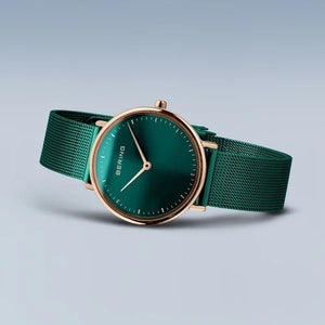Bering Ladies Ultra Slim Rose Gold And Green Watch