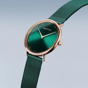 Bering Ladies Ultra Slim Rose Gold And Green Watch
