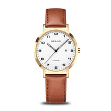 Load image into Gallery viewer, Bering Watch - Unisex Gold Plated & Titanium Tan Strap