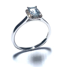Load image into Gallery viewer, 9ct White Gold Aquamarine and Diamond Oblong Halo Ring