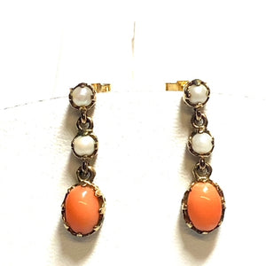 Secondhand Vintage Pearl and Coral Drop Earrings