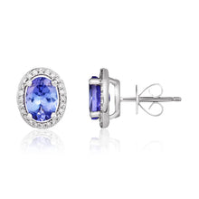 Load image into Gallery viewer, 9ct White Gold Tanzanite and Diamond Halo Stud Earrings