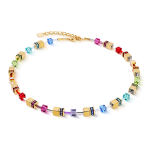 Load image into Gallery viewer, Coeur De Lion Multicolour Rainbow Gold Geo Cube Necklace