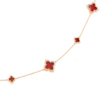 Load image into Gallery viewer, Silver vintage Clover Long Necklace - Red Mother of Pearl