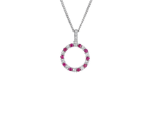 Load image into Gallery viewer, Silver Ruby and Cubic Zirconia Circle Necklace