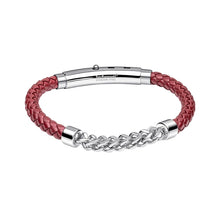 Load image into Gallery viewer, Burgundy Leather & Steel Chain Bracelet