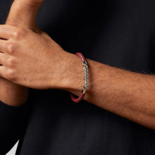 Load image into Gallery viewer, Burgundy Leather & Steel Chain Bracelet