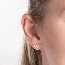 Load image into Gallery viewer, Silver CZ Double Star Stud Earrings