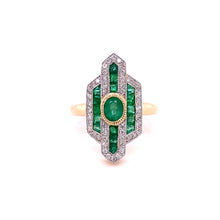 Load image into Gallery viewer, 9ct Gold Emerald and Diamond Deco Ring