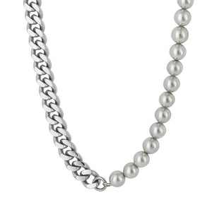 Mens Steel and Shell Pearl Necklace