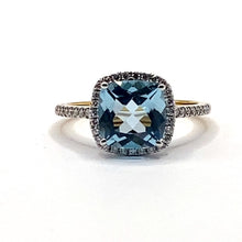 Load image into Gallery viewer, 18ct Gold Cushion Cut Blue Topaz Diamond Ring