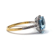 Load image into Gallery viewer, 18ct Gold Cushion Cut Blue Topaz Diamond Ring