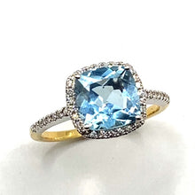 Load image into Gallery viewer, 18ct Gold Cushion Cut Blue Topaz Diamond Ring