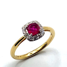 Load image into Gallery viewer, 18ct Gold Ruby and Diamond Cushion Cluster Ring