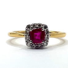 Load image into Gallery viewer, 18ct Gold Ruby and Diamond Cushion Cluster Ring