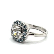 Load image into Gallery viewer, Secondhand 18ct White gold 0.91ct Cushion Cut White and Blue Diamond Ring