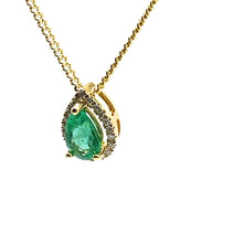 Load image into Gallery viewer, 18ct Gold Emerald and Diamond Pear Halo Necklace
