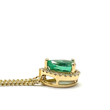 Load image into Gallery viewer, 18ct Gold Emerald and Diamond Pear Halo Necklace
