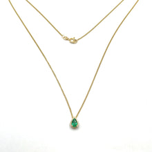 Load image into Gallery viewer, 18ct Gold Emerald and Diamond Pear Halo Necklace