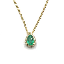 Load image into Gallery viewer, 18ct Gold Emerald and Diamond Pear Halo Necklace