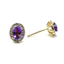 Load image into Gallery viewer, 9ct Gold Amethyst and Diamond Oval Cluster Earrings
