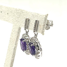Load image into Gallery viewer, 9ct White Gold Amethyst and Diamond Cluster Drop Earrings
