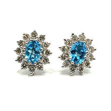 Load image into Gallery viewer, 9ct White Gold Topaz and Diamond Cluster Earrings