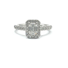 Load image into Gallery viewer, Secondhand Platinum Emerald Cut Diamond Halo Ring