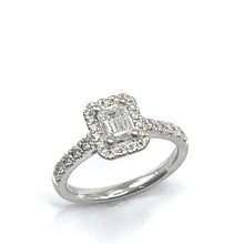 Load image into Gallery viewer, Secondhand Platinum Emerald Cut Diamond Halo Ring