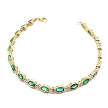 Load image into Gallery viewer, Gold Emerald and Diamond Line Bracelet