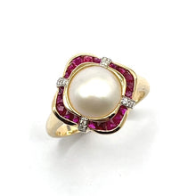 Load image into Gallery viewer, 9ct Gold Pearl and Ruby Ring