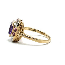 Load image into Gallery viewer, 9ct Gold Amethyst and Pink Tourmaline Deco Inspired Ring