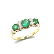 Load image into Gallery viewer, 9ct Gold Emerald and Diamond Three Stone Ring