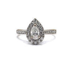 Load image into Gallery viewer, Secondhand 18ct White Gold Pear Cut Diamond Halo Ring