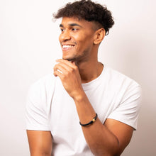 Load image into Gallery viewer, Black Leather Bracelet - Black and Yellow Plated Clasp