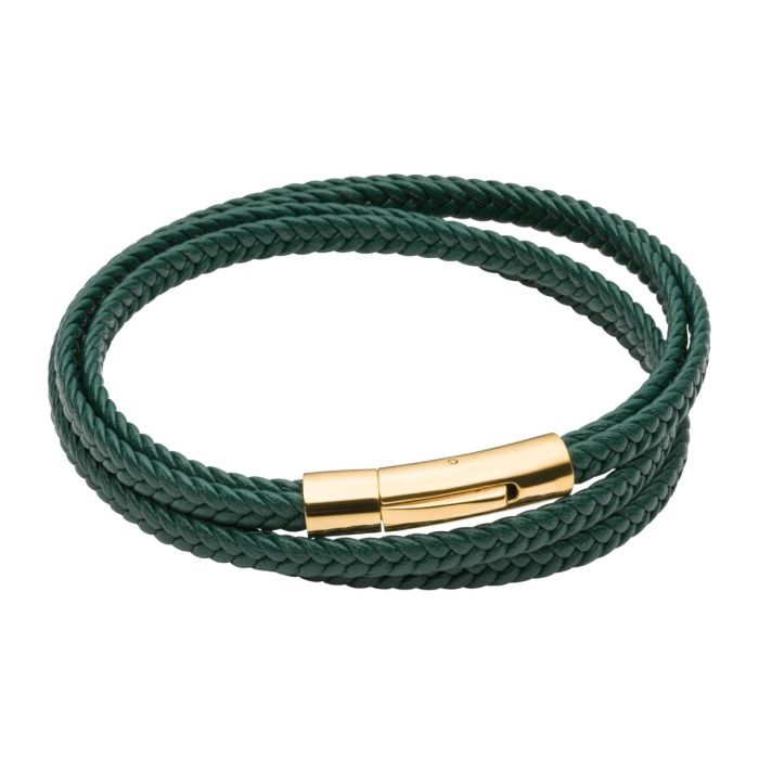 Mens Green Leather Wrap Bracelet