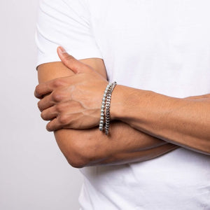Mens Steel and Shell Pearl Bracelet