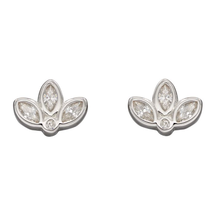 Silver Cubic Zirconia Triple Leaf Stud Earrings