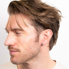 Load image into Gallery viewer, Steel with Blue Stripe Huggie Earrings