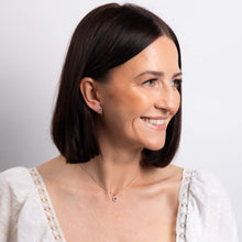 Load image into Gallery viewer, 9ct White Gold Ruby and Diamond Cushion Halo Necklace