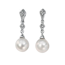 Load image into Gallery viewer, 9ct White Gold Pearl and Diamond Vintage Earrings
