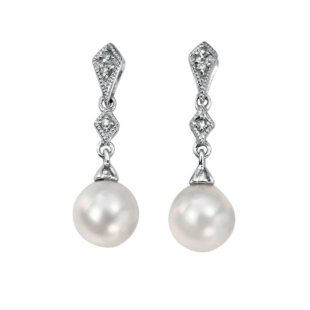 9ct White Gold Pearl and Diamond Vintage Earrings