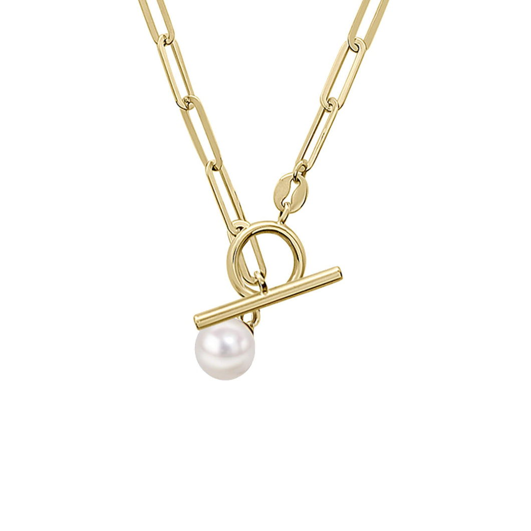 9ct Gold Pearl T-Bar Necklace